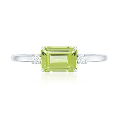 Real 1.8 Carat Peridot Emerald Cut Engagement Ring with Diamond in East West Style