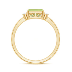 Real 1.8 Carat Peridot Emerald Cut Engagement Ring with Diamond in East West Style