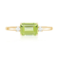 Real 1.8 Carat Peridot Emerald Cut Engagement Ring with Diamond in East West Style