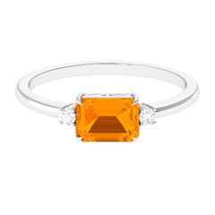 2 CT Octagon Cut Fire Opal East West Engagement Ring with Diamond