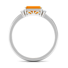 2 CT Octagon Cut Fire Opal East West Engagement Ring with Diamond