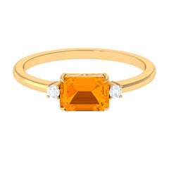 2 CT Octagon Cut Fire Opal East West Engagement Ring with Diamond