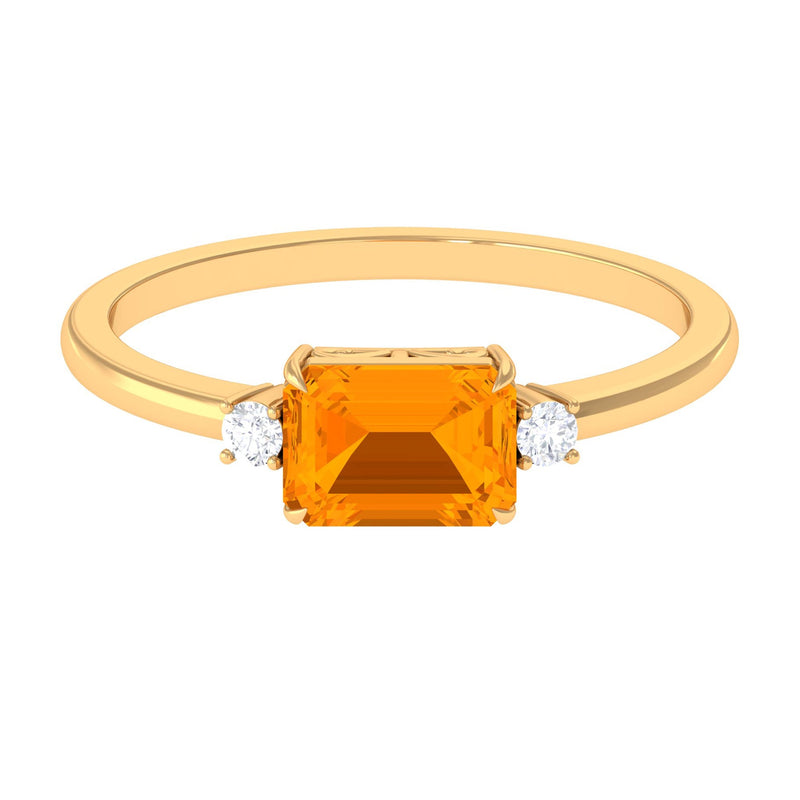 2 CT Octagon Cut Fire Opal East West Engagement Ring with Diamond