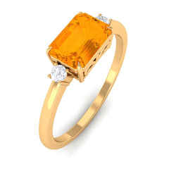 2 CT Octagon Cut Fire Opal East West Engagement Ring with Diamond