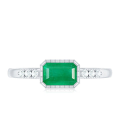 Natural Emerald Diamond Emerald Cut Engagement Ring in East West Style