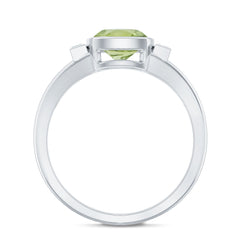 Natural 2 Carat Peridot Cushion Cut Engagement Ring with Diamond