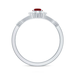 Split Shank Ruby and Diamond Halo Engagement Ring