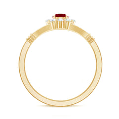 Split Shank Ruby and Diamond Halo Engagement Ring