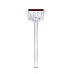 Natural Red Garnet Emerald Cut Engagement Ring with Diamond