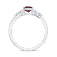 Natural Red Garnet Emerald Cut Engagement Ring with Diamond