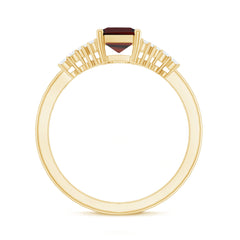 Natural Red Garnet Emerald Cut Engagement Ring with Diamond