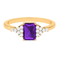 Octagon Cut Amethyst Solitaire Engagement Ring with Diamond