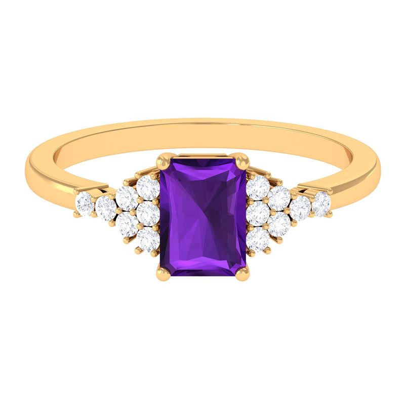 Octagon Cut Amethyst Solitaire Engagement Ring with Diamond