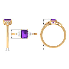 Octagon Cut Amethyst Solitaire Engagement Ring with Diamond