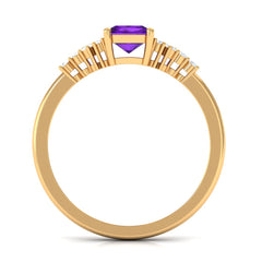 Octagon Cut Amethyst Solitaire Engagement Ring with Diamond