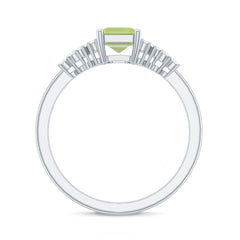 Natural 1.8 Carat Peridot Emerald Cut Engagement Ring with Diamond Side Stones