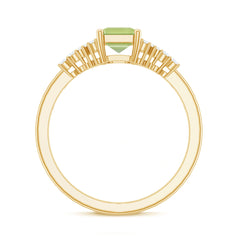 Natural 1.8 Carat Peridot Emerald Cut Engagement Ring with Diamond Side Stones