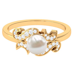3.25 CT Designer Freshwater Pearl Engagement Ring with Diamond