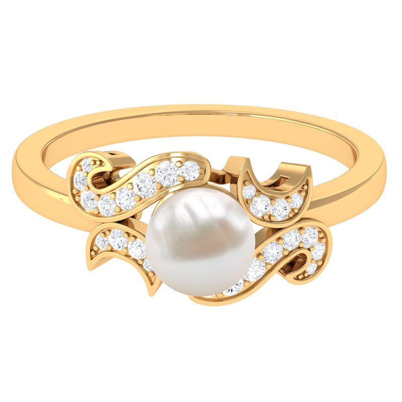 3.25 CT Designer Freshwater Pearl Engagement Ring with Diamond