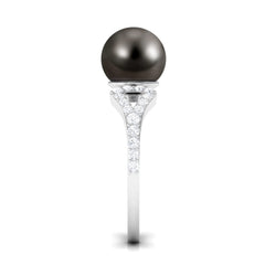 Round Tahitian Pearl Solitaire Engagement Ring with Diamond