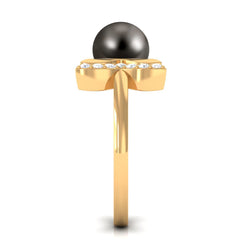 Round Tahitian Pearl Solitaire Cuff Engagement Ring with Diamond