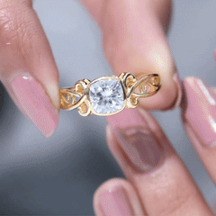 Cushion Cut Cubic Zirconia Vintage Inspired Solitaire Ring in Bezel Setting