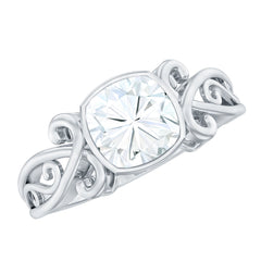 Cushion Cut Cubic Zirconia Vintage Inspired Solitaire Ring in Bezel Setting