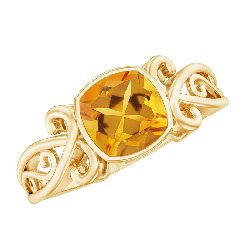 Vintage Inspired Citrine Engagement Ring in Bezel Setting