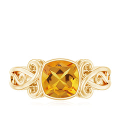 Vintage Inspired Citrine Engagement Ring in Bezel Setting