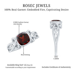 Vintage Looking Garnet Cushion Cut Engagement Ring