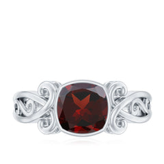Vintage Looking Garnet Cushion Cut Engagement Ring