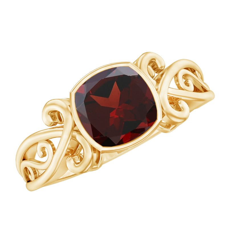 Vintage Looking Garnet Cushion Cut Engagement Ring