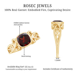 Vintage Looking Garnet Cushion Cut Engagement Ring