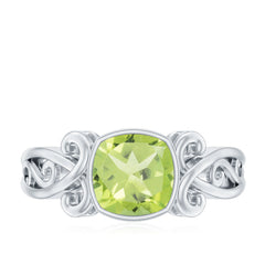 Vintage Style 2 Carat Peridot Cushion Cut Engagement Ring