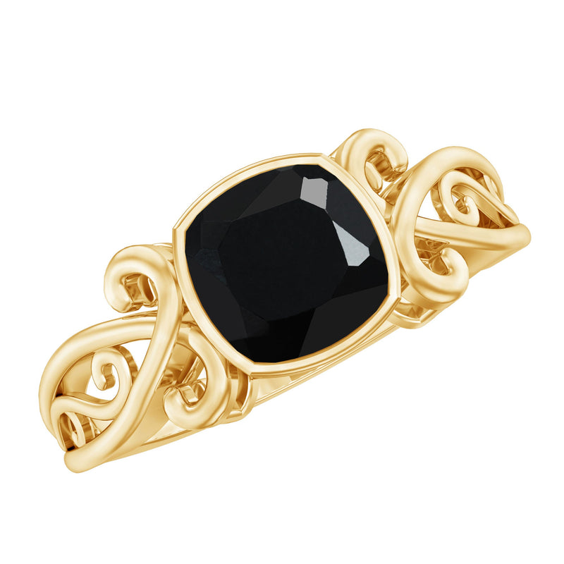 8mm Cushion Cut Black Onyx Vintage Engagement Ring For Women