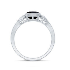 Vintage Style Black Spinel Cushion Cut Engagement Ring