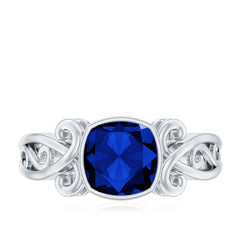 Vintage Style 2.75 Carat Cushion Cut Lab Grown Blue Sapphire Engagement Ring