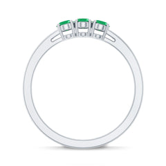 Certified Real Oval Emerald Three Stone Promise Ring with Diamond