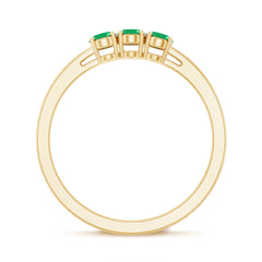 Certified Real Oval Emerald Three Stone Promise Ring with Diamond