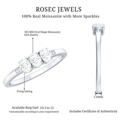 Oval Shaped Moissanite Three Stone Ring for Women