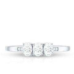 Oval Shaped Moissanite Three Stone Ring for Women