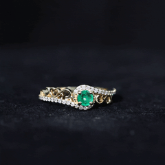 Vintage Style Emerald Engagement Ring with Diamond Bypass Shank