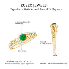 Vintage Style Emerald Engagement Ring with Diamond Bypass Shank