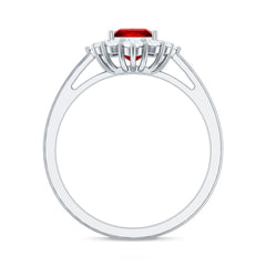 Certified Lab Grown Ruby Princess Cut Engagement Ring with Diamond Halo