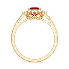 Certified Lab Grown Ruby Princess Cut Engagement Ring with Diamond Halo