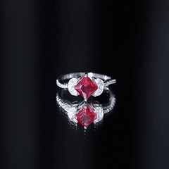 Princess Cut Lab Grown Ruby Solitaire Ring with Diamond
