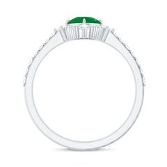 Antique Looking Real Emerald Cushion Cut Engagement Ring with Diamond