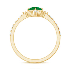 Antique Looking Real Emerald Cushion Cut Engagement Ring with Diamond