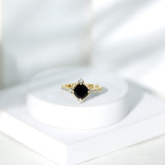 2 Carat Vintage Style Black Spinel Engagement Ring with Diamonds