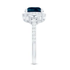 Certified Cushion Cut London Blue Topaz and Diamond Engagement Ring